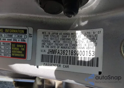 2008 Honda Civic из США, поврежденный, VIN JHMFA36218S000153